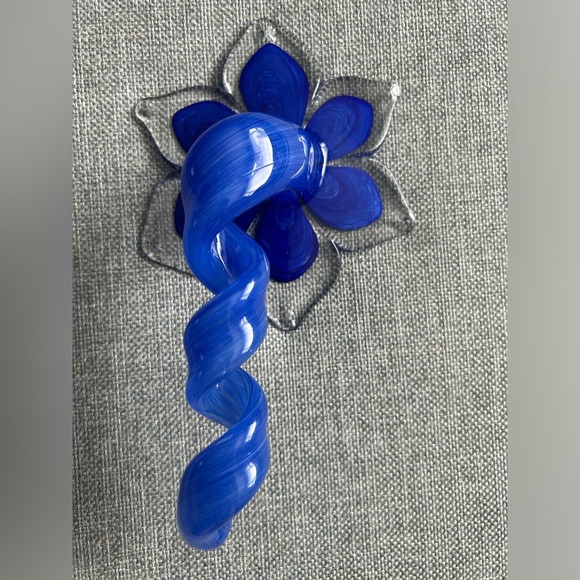 Vintage Murano Italy Hand Blown Art Glass Blue Flower  Twisted Stem - Picture 6 of 15